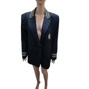 Vintage Giancarlo Ferrari Sailor Jacket Black Gold 100% wool Trim lined. SZ-L